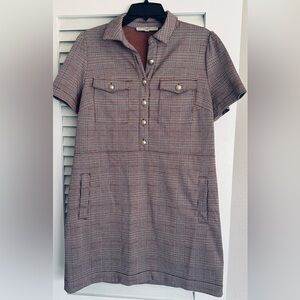 LOFT Checkered Mini Dress - Brown and Cream